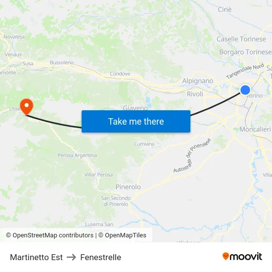 Martinetto East to Fenestrelle map