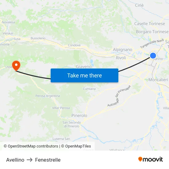 Avellino to Fenestrelle map