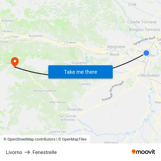 Livorno to Fenestrelle map