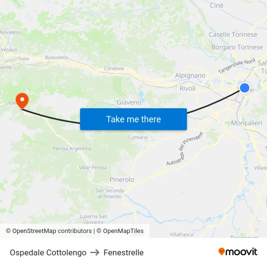 Cottolengo Hospital to Fenestrelle map