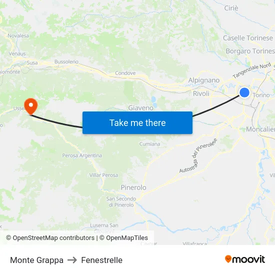 Mount Grappa to Fenestrelle map