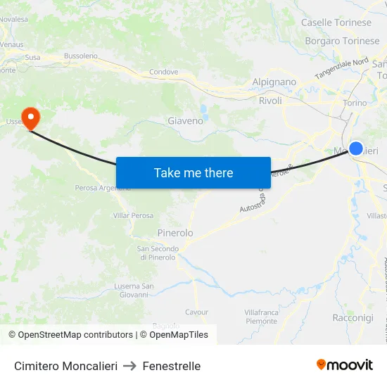 Moncalieri Cemetery to Fenestrelle map