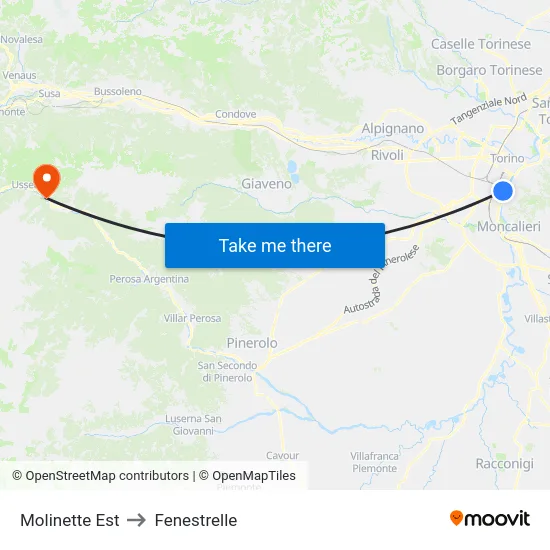 Molinette East to Fenestrelle map