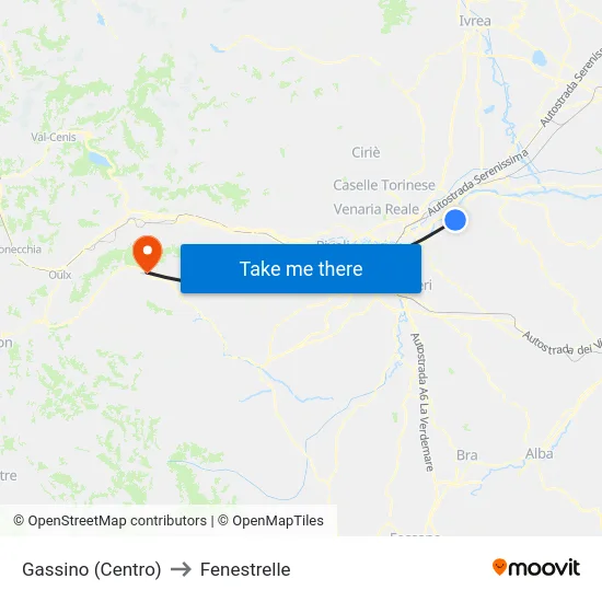 Gassino (Center) to Fenestrelle map