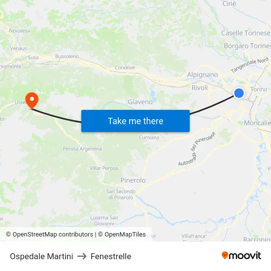 Martini Hospital to Fenestrelle map