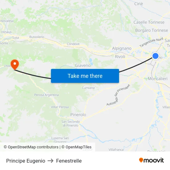 Principe Eugenio to Fenestrelle map