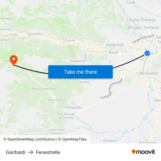 Garibaldi to Fenestrelle map
