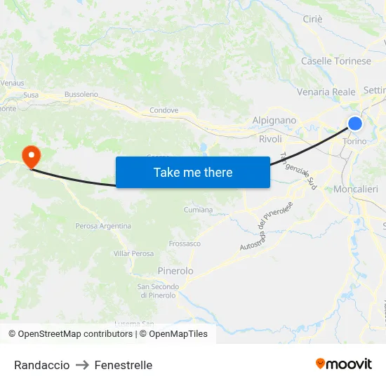 Randaccio to Fenestrelle map