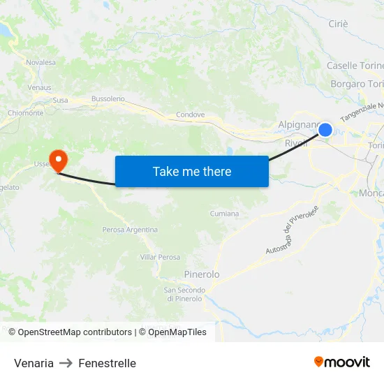 Venaria to Fenestrelle map
