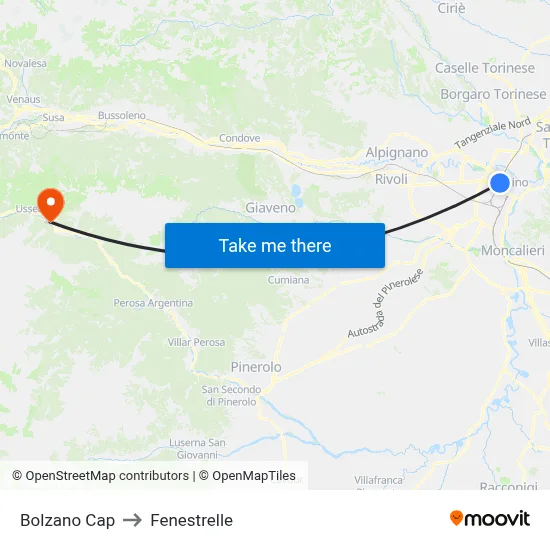 Bolzano Terminal to Fenestrelle map