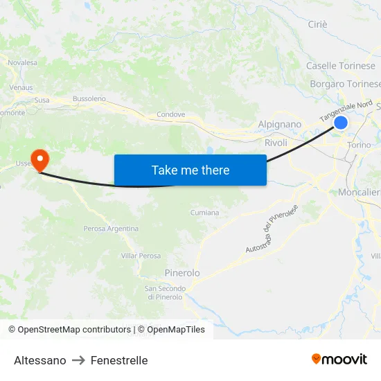 Altessano to Fenestrelle map