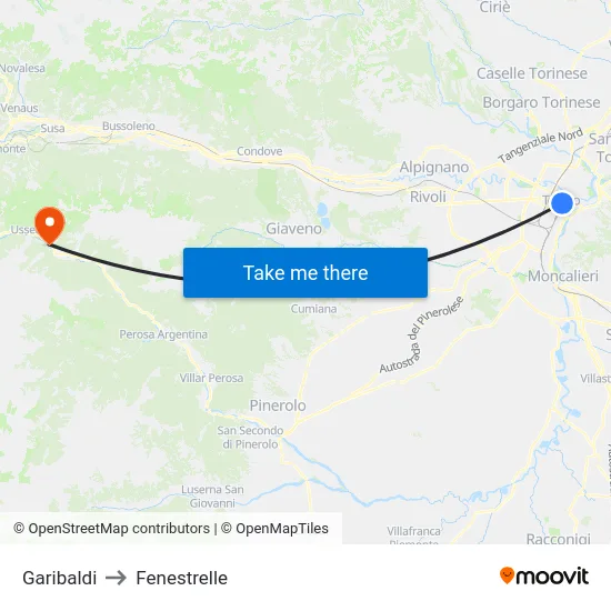 Garibaldi to Fenestrelle map