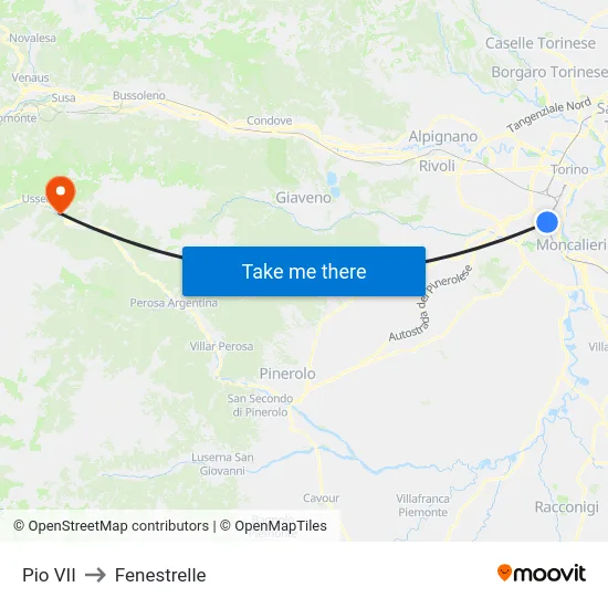 Pio VII to Fenestrelle map