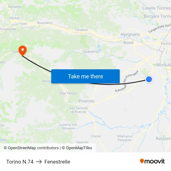 Torino N.74 to Fenestrelle map