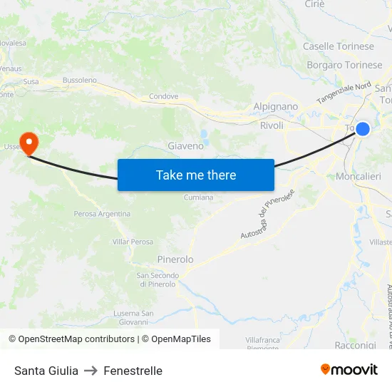 Santa Giulia to Fenestrelle map