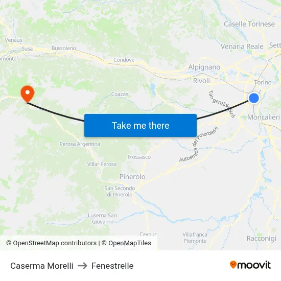 Morelli Barracks to Fenestrelle map