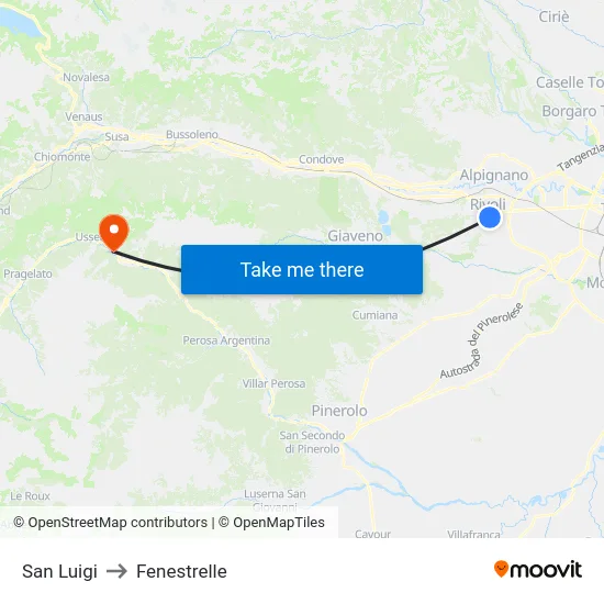 San Luigi to Fenestrelle map