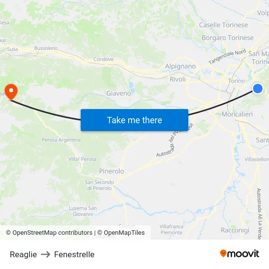 Reaglie to Fenestrelle map