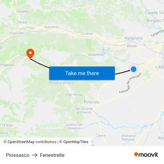 Piossasco to Fenestrelle map