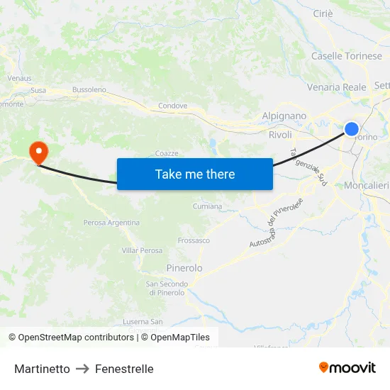 Martinetto to Fenestrelle map
