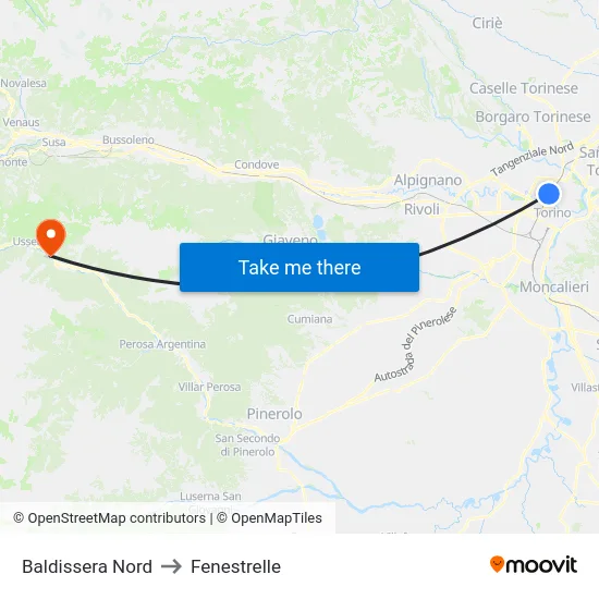 Baldissera North to Fenestrelle map
