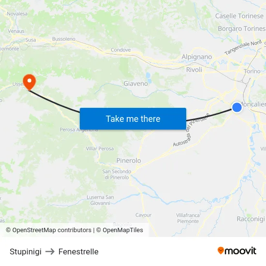 Stupinigi to Fenestrelle map