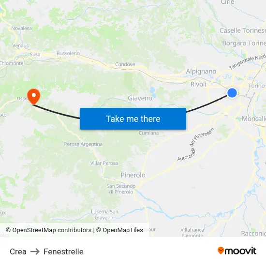 Crea to Fenestrelle map