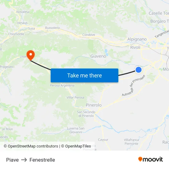 Piave to Fenestrelle map