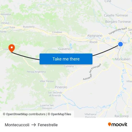 Montecuccoli to Fenestrelle map