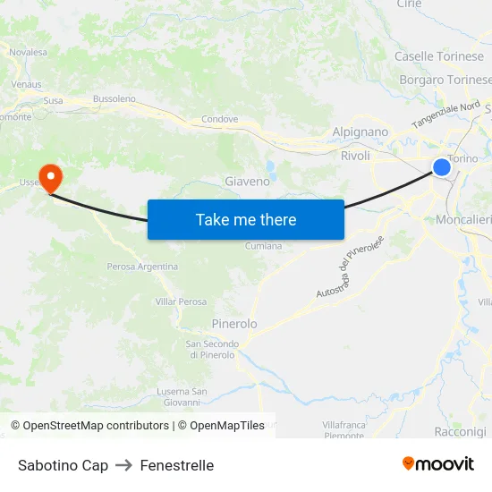 Sabotino Terminal to Fenestrelle map