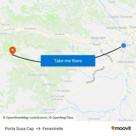 Porta Susa Terminal to Fenestrelle map