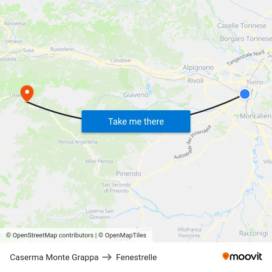 Monte Grappa Barracks to Fenestrelle map
