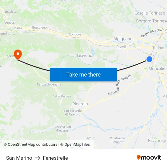 San Marino to Fenestrelle map