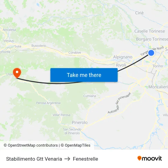Gtt Venaria Facility to Fenestrelle map