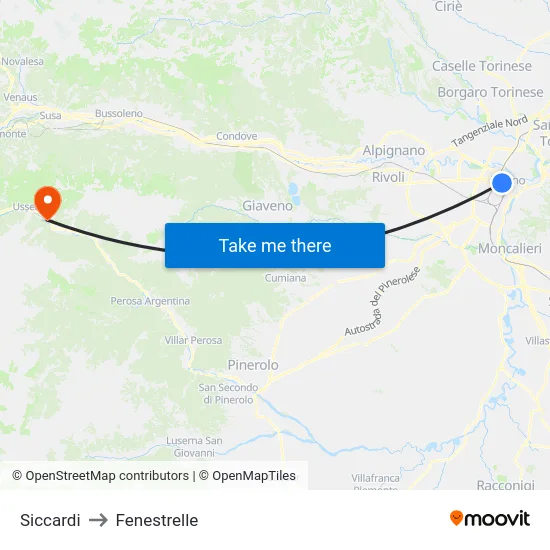 Siccardi to Fenestrelle map
