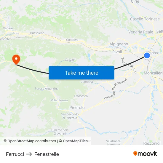 Ferrucci to Fenestrelle map