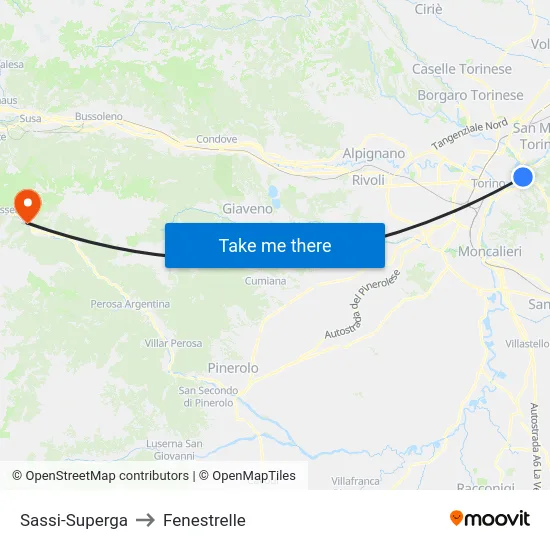 Sassi-Superga to Fenestrelle map