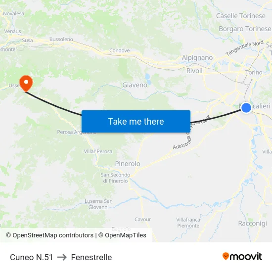 Cuneo N.51 to Fenestrelle map