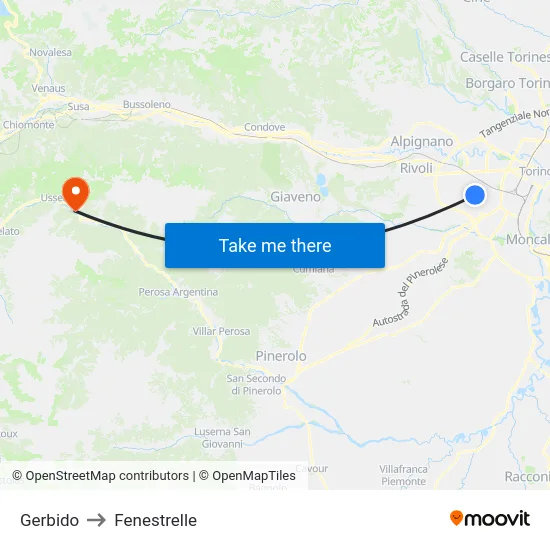 Gerbido to Fenestrelle map