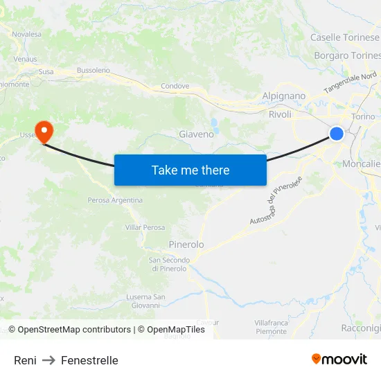 Reni to Fenestrelle map