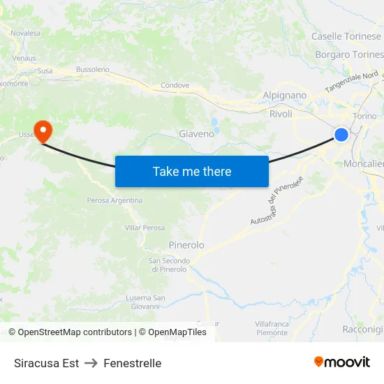 Siracusa Est to Fenestrelle map