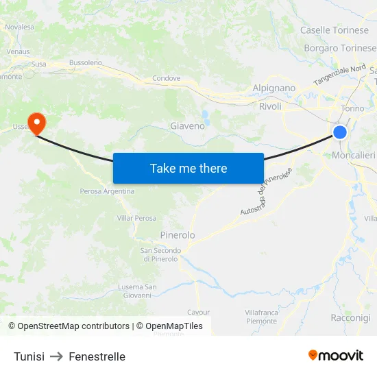 Tunisi to Fenestrelle map
