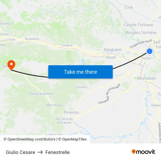 Giulio Cesare to Fenestrelle map