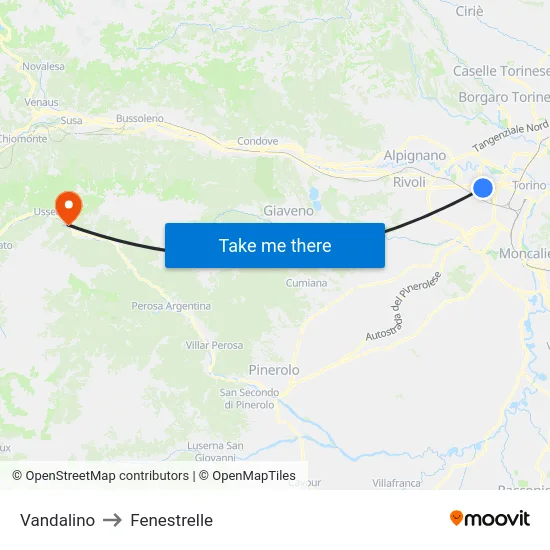 Vandalino to Fenestrelle map