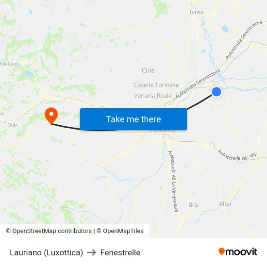 Lauriano (Luxottica) to Fenestrelle map