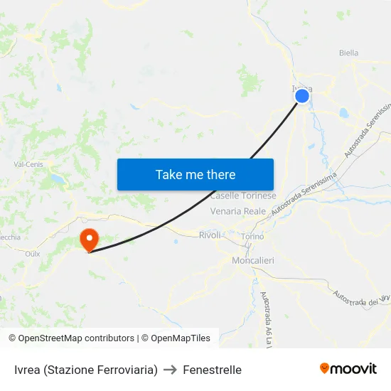 Ivrea (Railway Station) to Fenestrelle map