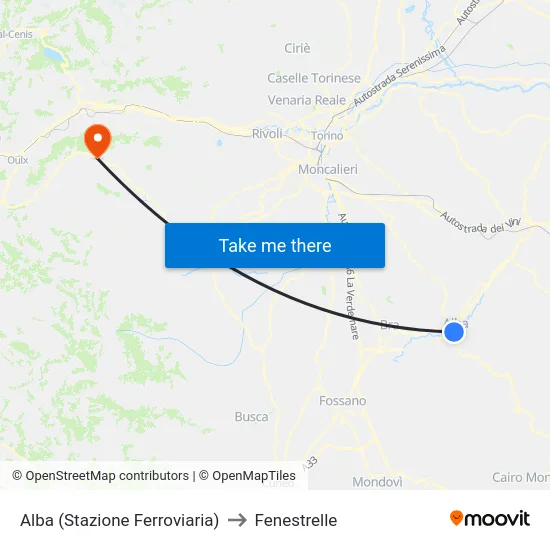 Alba (Railway Station) to Fenestrelle map