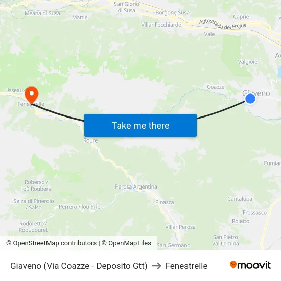 Giaveno (Via Coazze - Deposito Gtt) to Fenestrelle map