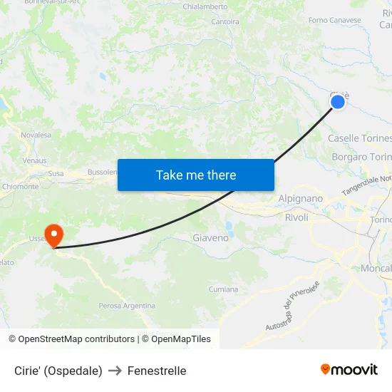 Cirie (Hospital) to Fenestrelle map