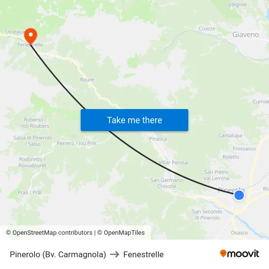 Pinerolo (Junction Carmagnola) to Fenestrelle map